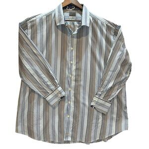 Thomas Dean Shirt Long Sleeve Striped Blue Brown White White Flip Cuff Men’s 4XB